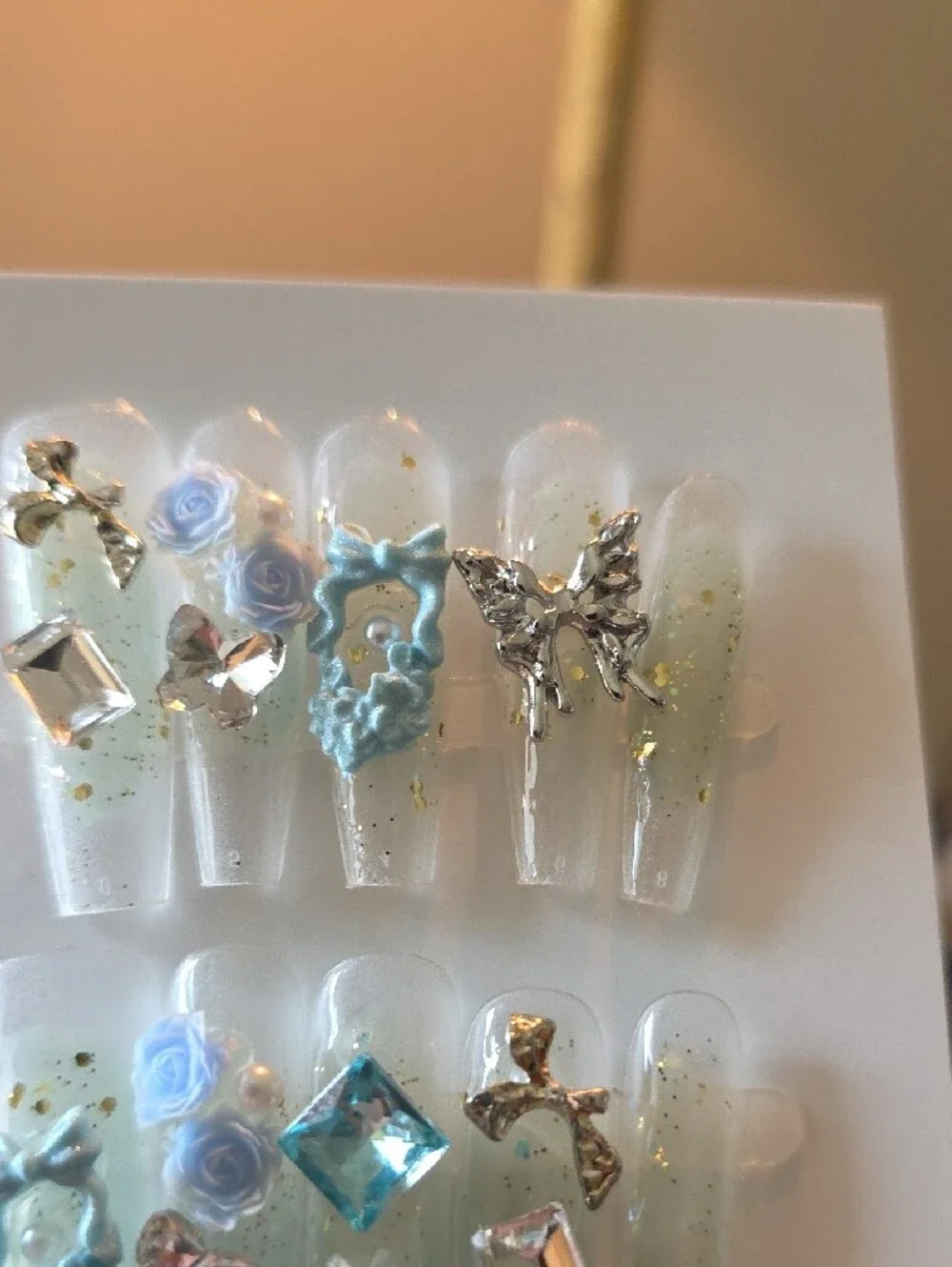 Blue Floral Bow Press-On Nail Set Size Large